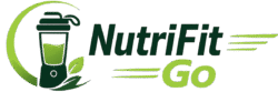 NutriFit Go portable blender logo with green smoothie icon and leaf design